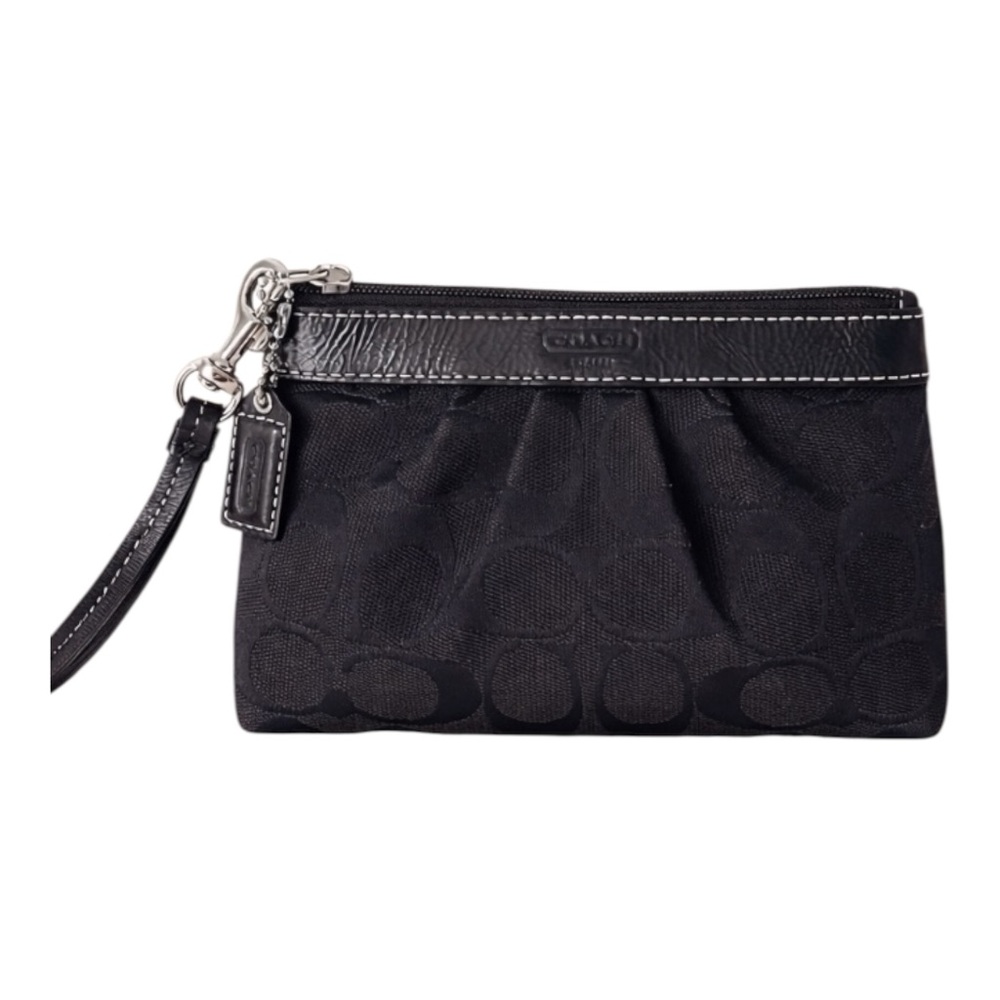 Coach - Op Art Black Jacquard Canvas Leather Wristlet w Red lining. Dustbag